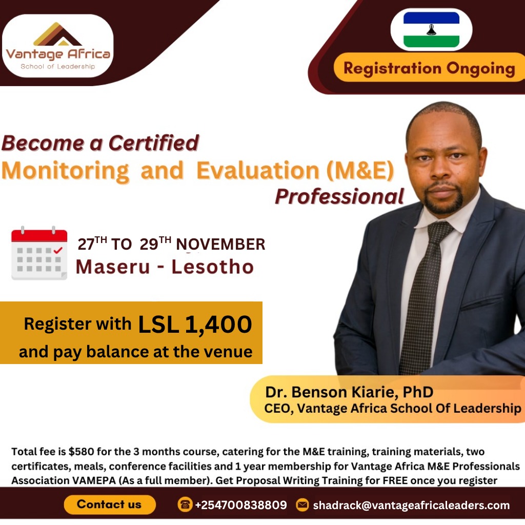 Become a Certified Monitoring and Evaluation Professional -Lesotho  Training.